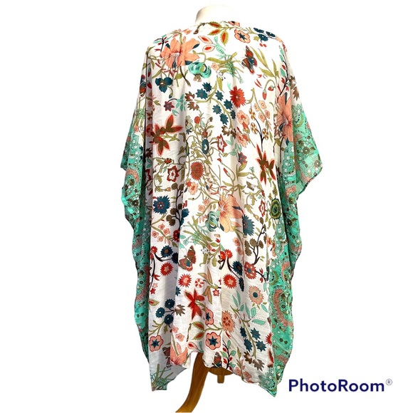 SOFT SURROUNDINGS BOHO FLORAL KIMONO DUSTER TOPPER COVER-UP OPEN CARDIGAN. O/S - Picture 1 of 8